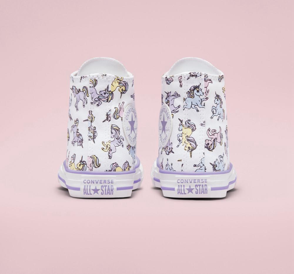 White / Moonstone Violet Converse Chuck Taylor All Star Unicorns Little Kids Girls' High Tops  US |  91534-BVFD