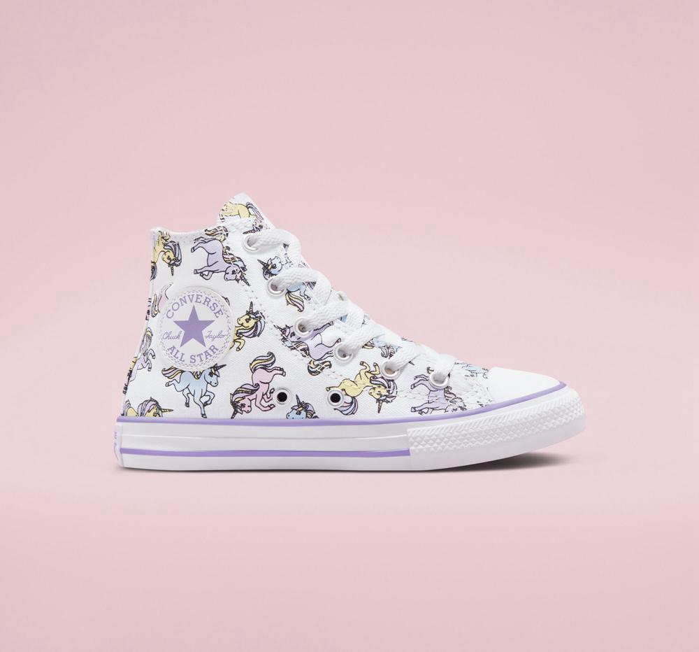 White / Moonstone Violet Converse Chuck Taylor All Star Unicorns Little Kids Girls\' High Tops  US |  91534-BVFD