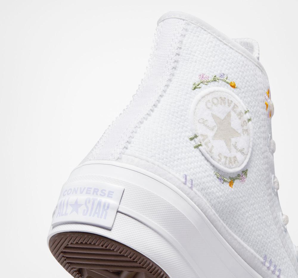 White / Moonstone Violet / Mouse Converse Chuck Taylor All Star Lift Platform Autumn Embroidery Women's High Tops  US |  17862-HZPX