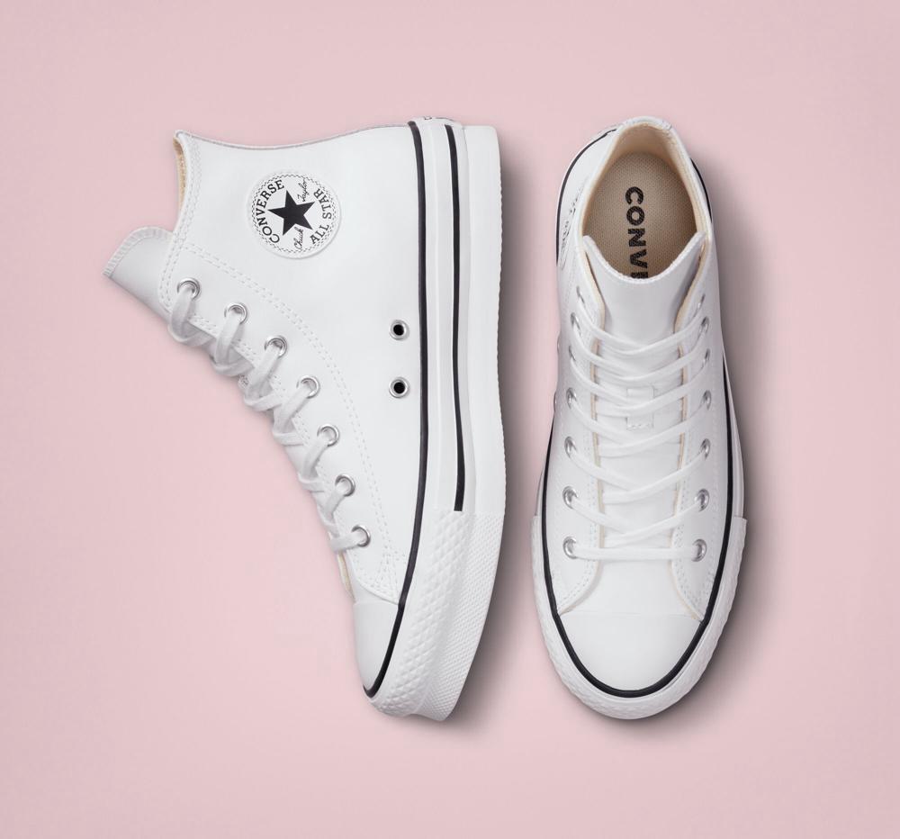 White / Natural Ivory / Black Converse Chuck Taylor All Star Lift Platform Leather Big Kids Girls' High Tops  US |  52847-OFVU