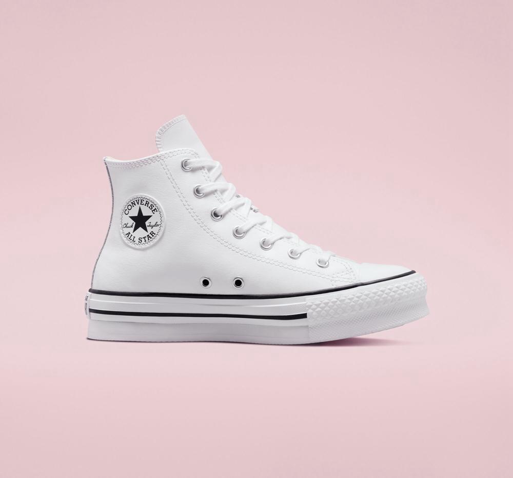 White / Natural Ivory / Black Converse Chuck Taylor All Star Lift Platform Leather Big Kids Girls\' High Tops  US |  52847-OFVU