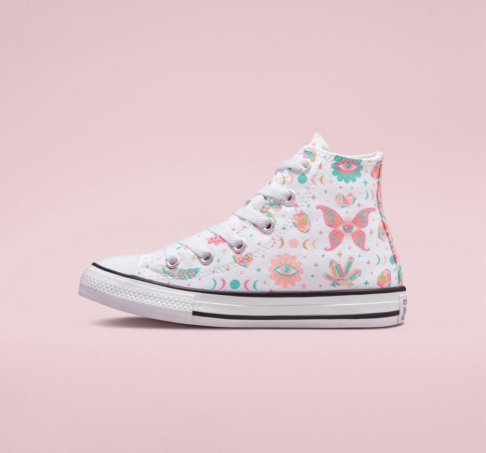 White / Pink / Bleached Coral Converse Chuck Taylor All Star Mystic Gems Little Kids Girls' High Tops  US |  23654-BOJZ