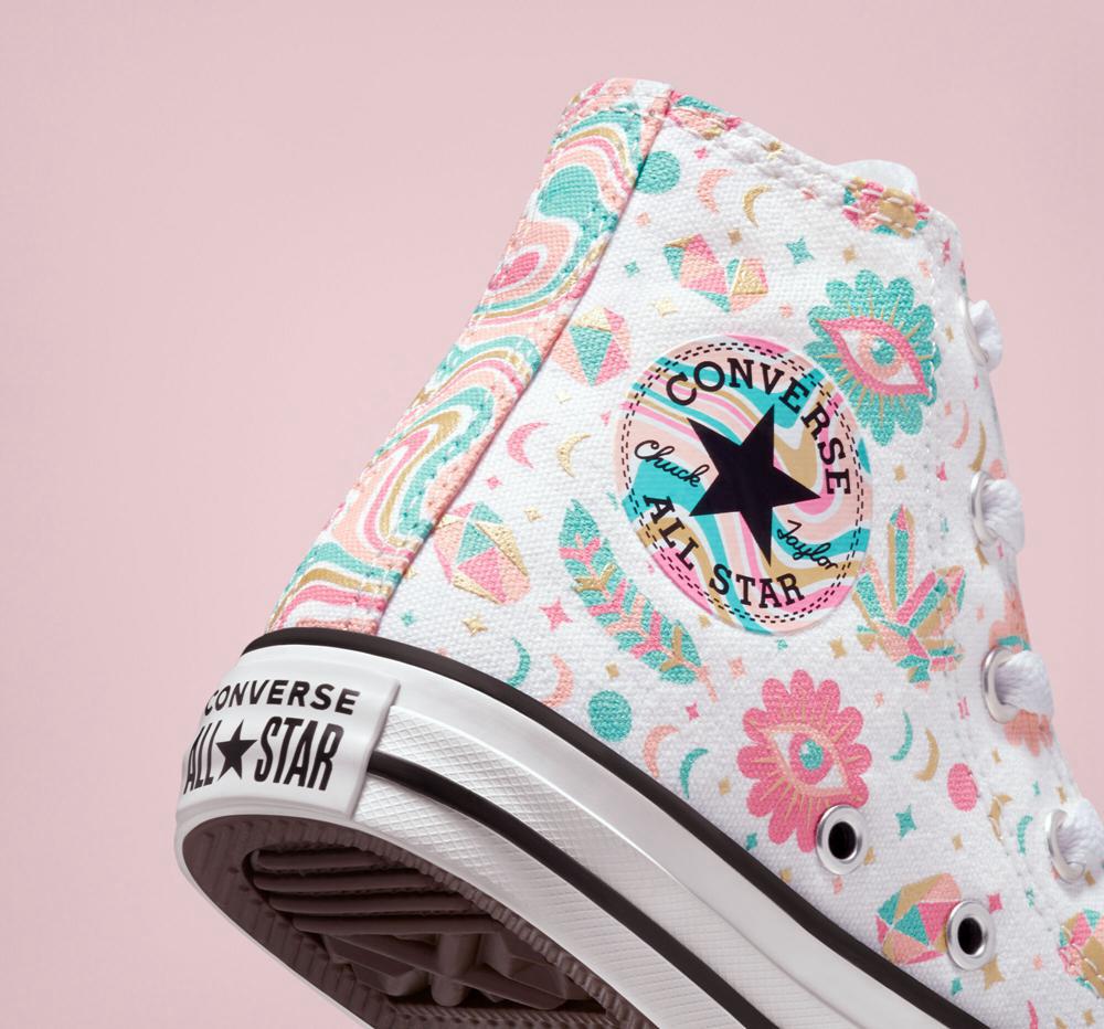 White / Pink / Bleached Coral Converse Chuck Taylor All Star Mystic Gems Little Kids Girls' High Tops  US |  23654-BOJZ