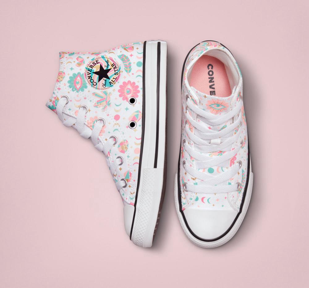 White / Pink / Bleached Coral Converse Chuck Taylor All Star Mystic Gems Little Kids Girls' High Tops  US |  23654-BOJZ