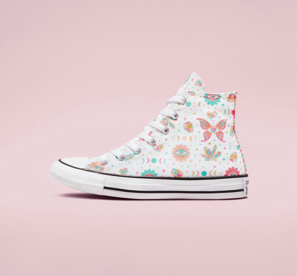 White / Pink / Bleached Coral Converse Chuck Taylor All Star Mystic Gems Big Kids Girls' High Tops  US |  89412-EWLK