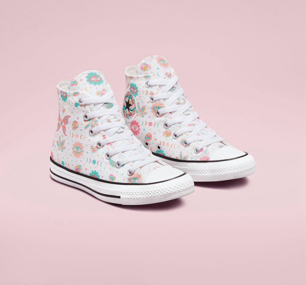 White / Pink / Bleached Coral Converse Chuck Taylor All Star Mystic Gems Big Kids Girls' High Tops  US |  89412-EWLK