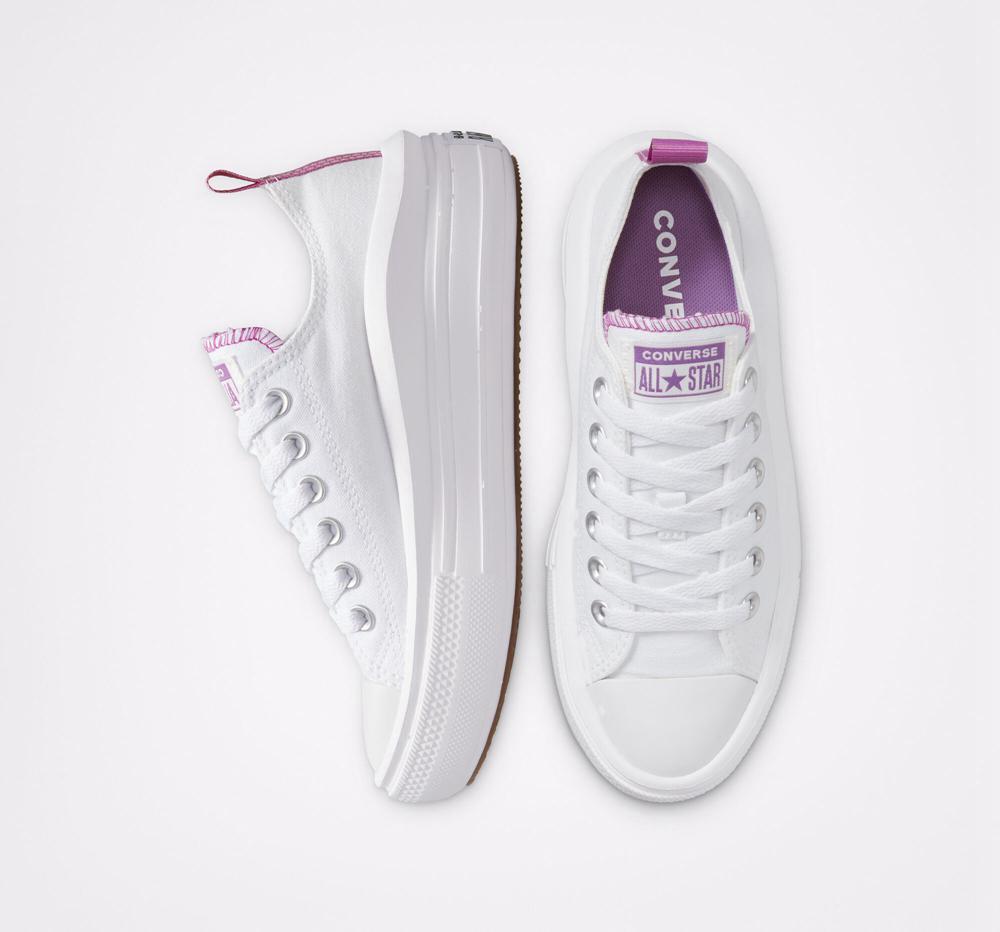 White / Pixel Purple / White Converse Chuck Taylor All Star Move Platform Big Kids Girls' Low Tops  US |  26134-QJBZ