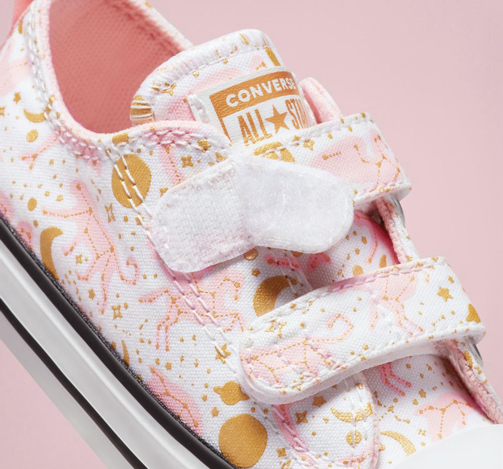 White / Storm Pink / Gold Converse Chuck Taylor All Star Easy On Constellations Toddler Boys' Low Tops  US |  21306-CRFA