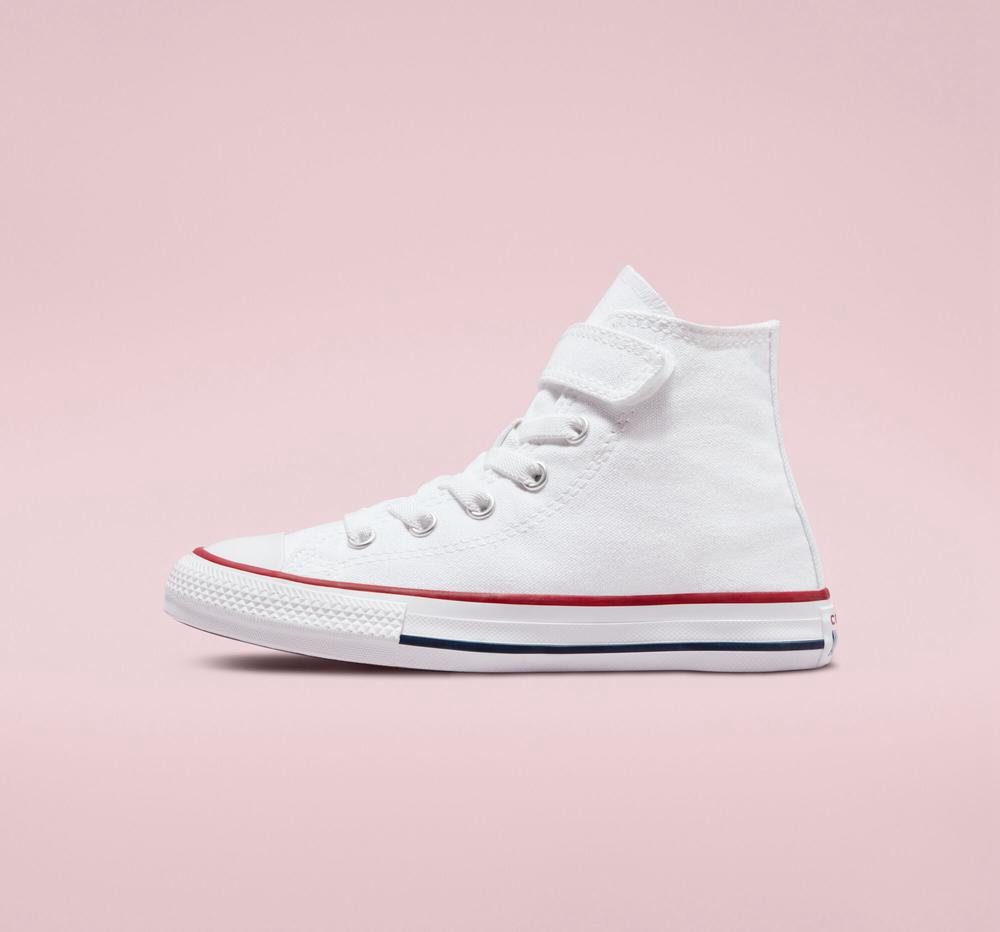 White / White / Natural Converse Chuck Taylor All Star Easy On Little Kids Girls' High Tops  US |  49083-QYCB