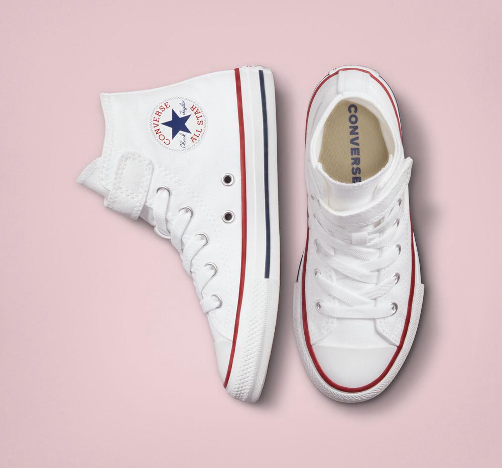 White / White / Natural Converse Chuck Taylor All Star Easy On Little Kids Girls' High Tops  US |  49083-QYCB