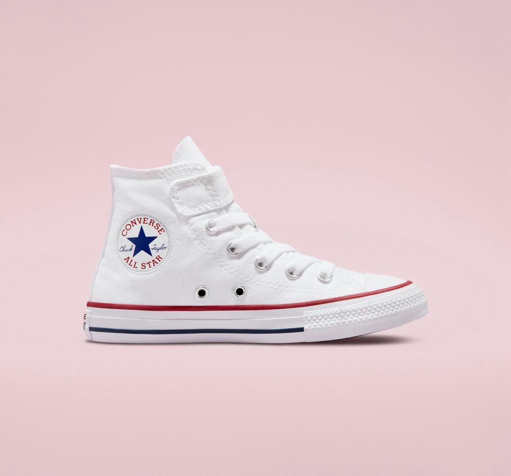 White / White / Natural Converse Chuck Taylor All Star Easy On Little Kids Girls\' High Tops  US |  49083-QYCB